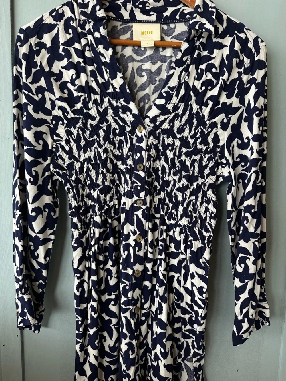 Anthropologie Maeve Alexa Smocked Buttondown Blouse Sz S - Picture 6 of 12